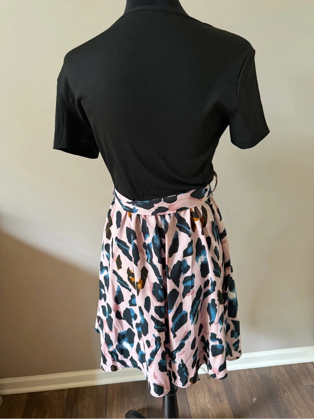 SHEIN Pink Animal Print A-Line Tee Dress Large